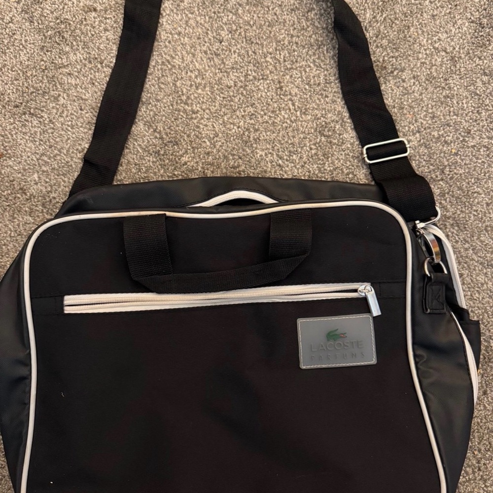 Lacoste Black Messenger Bag with White Piping